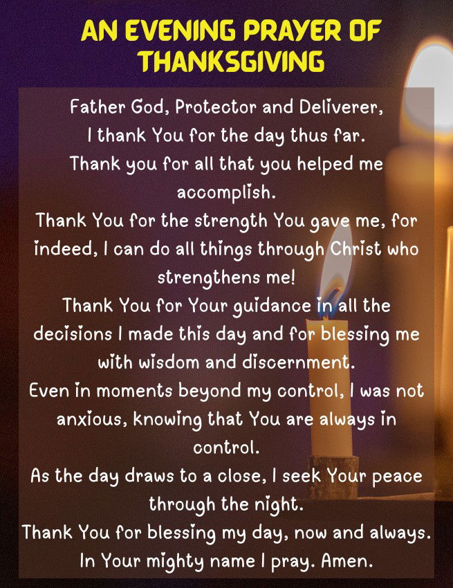 An evening prayer of thanksgiving to our Father God
