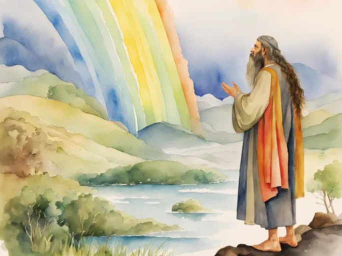 God made a covenant with Noah and promised never again to destroy the Earth with water, placing the rainbow as the symbol of that promise.