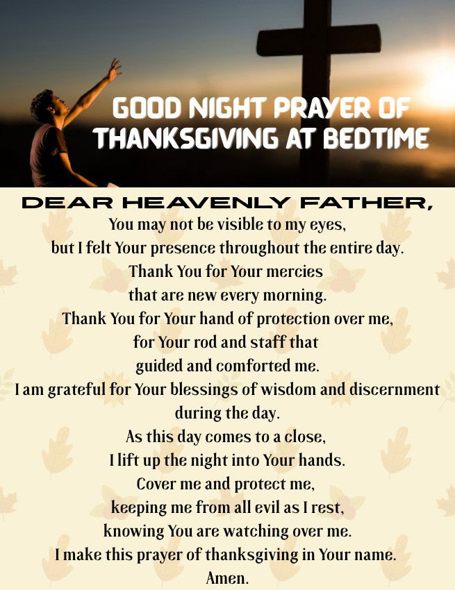 Good Night Prayer of Thanksgiving at Bedtime