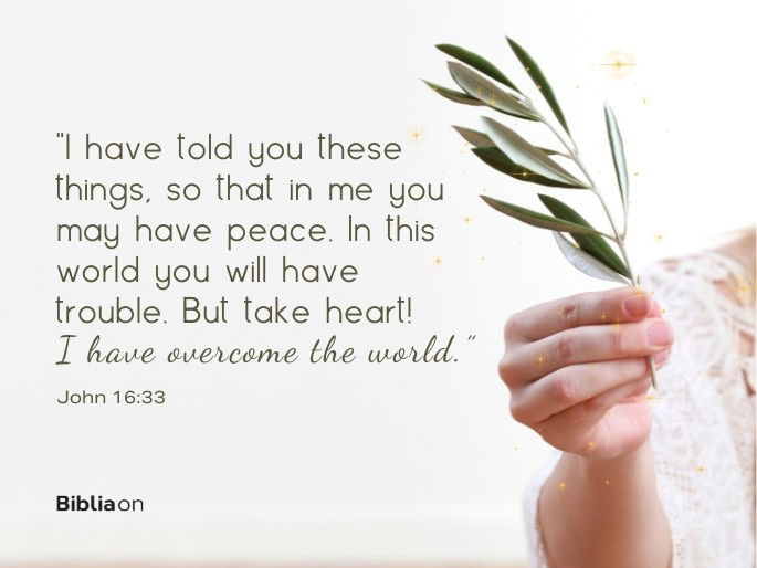 “I have told you these things, so that in me you may have peace. In this world you will have trouble. But take heart! I have overcome the world.”