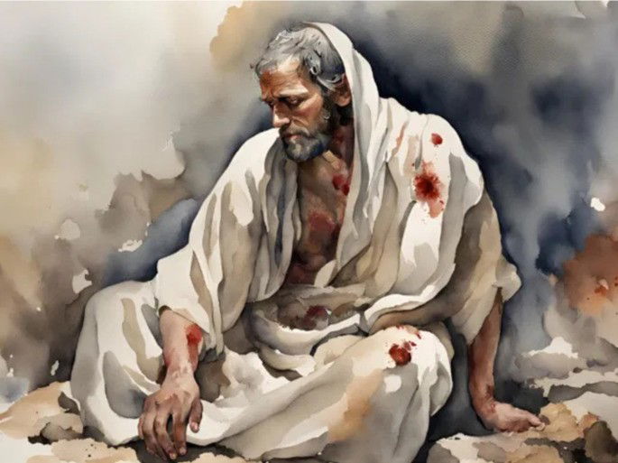 Image generated by AI – representation of Job in suffering, full of sores