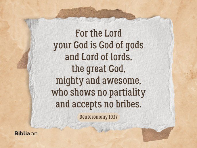 “For the Lord your God is God of gods and Lord of lords, the great God, mighty and awesome, who shows no partiality and accepts no bribes." Deuteronomy 10:17