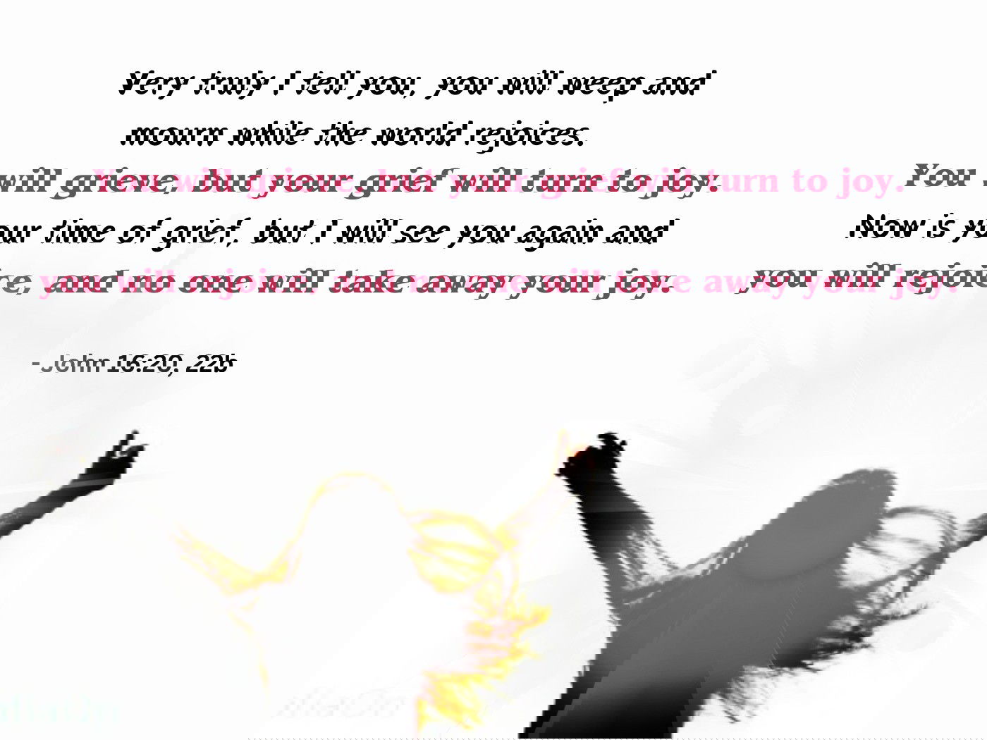 You will grieve, but your grief will turn to joy. - John 16:20