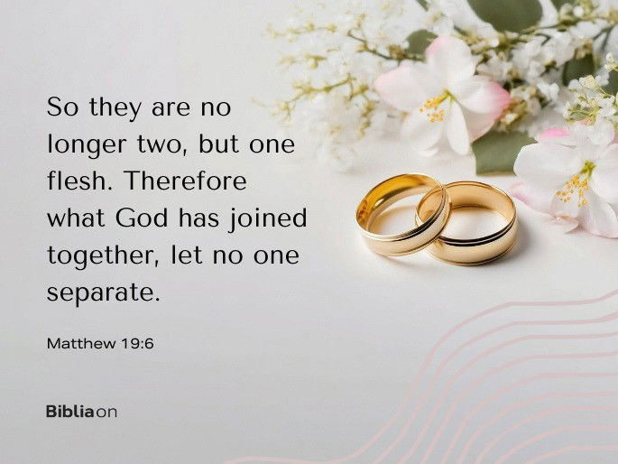 So they are no longer two, but one flesh. Therefore what God has joined together, let no one separate. - Matthew 19:6
