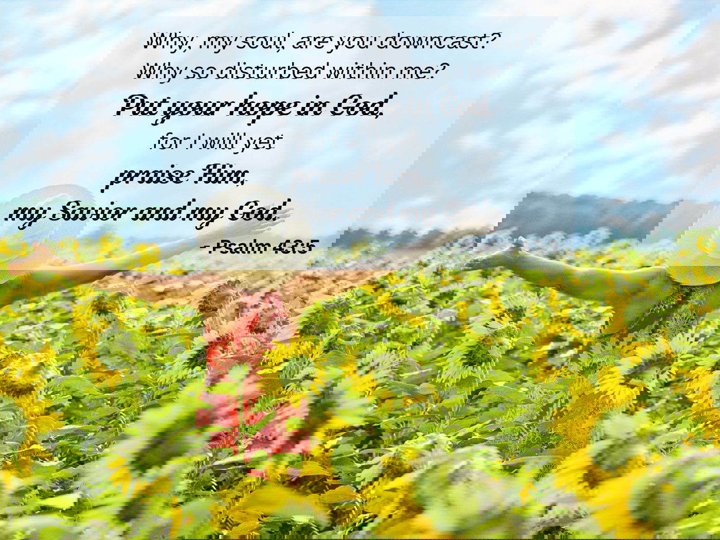 Why, my soul, are you downcast? Why so disturbed within me? Put your hope in God, for I will yet  praise Him, my Savior and my God. -  Psalm 43:5