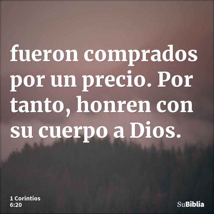 fueron comprados por un precio. Por tanto, honren con su cuerpo a Dios. --- 1 Corintios 6:20