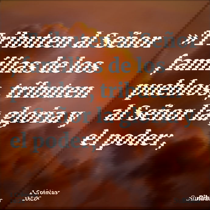 »Tributen al Señor , familias de los pueblos, tributen al Señor la gloria y el poder; --- 1 Crónicas 16:28