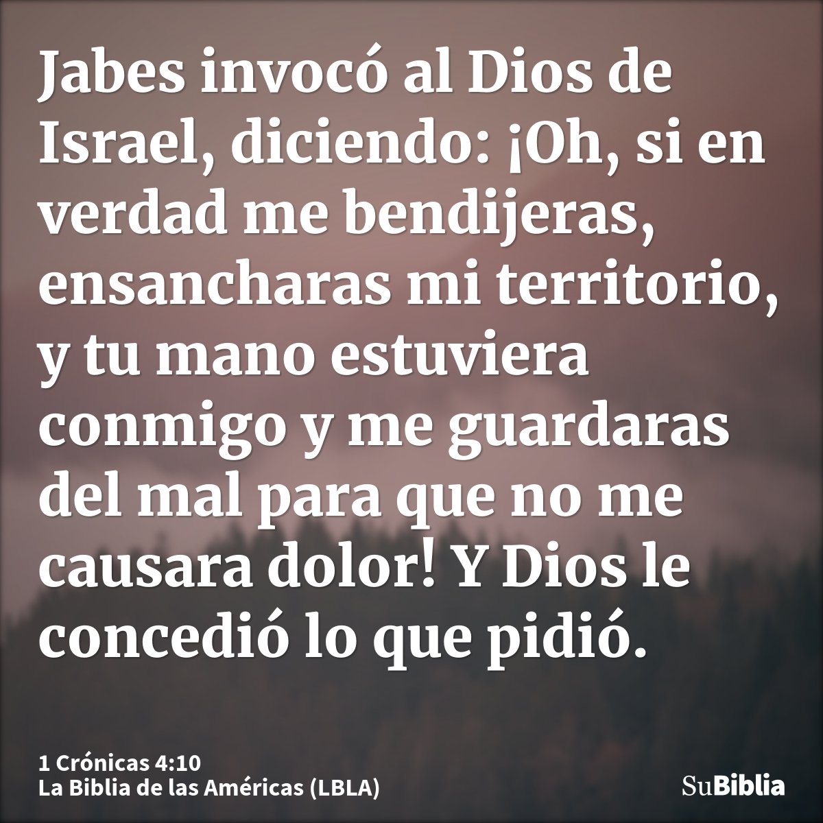 Jabes invocó al Dios de Israel, diciendo: ¡Oh, si en verdad me bendijeras, ensancharas mi territorio, y tu mano estuviera conmigo y me guardaras del mal para qu...