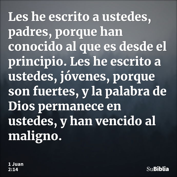 Les he escrito a ustedes, padres, porque han conocido al que es desde el principio. Les he escrito a ustedes, jóvenes, porque son fuertes, y la palabra de Dios... --- 1 Juan 2:14