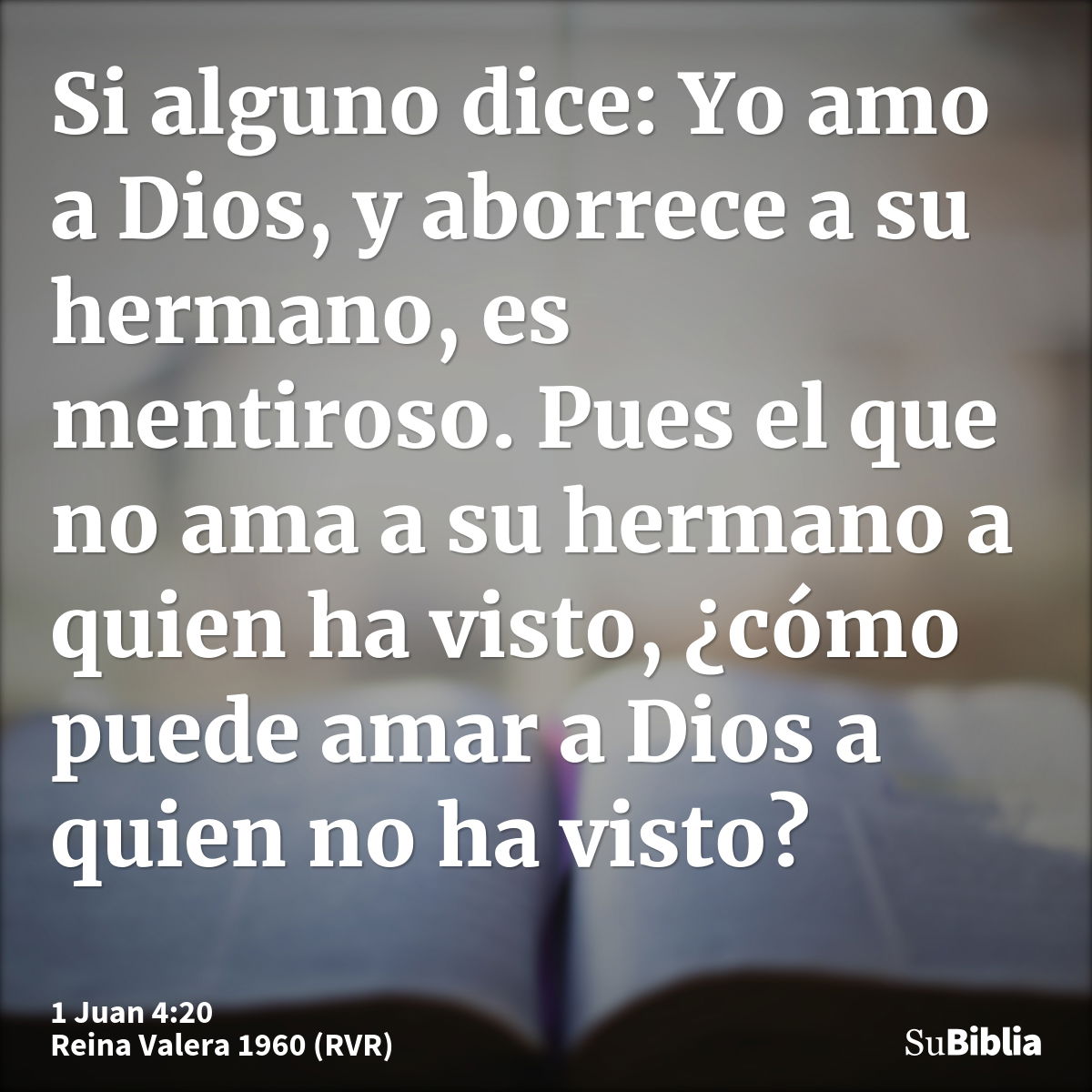 Si alguno dice: Yo amo a Dios, y aborrece a su hermano, es mentiroso. Pues el que no ama a su hermano a quien ha visto, ¿cómo puede amar a Dios a quien no ha vi...