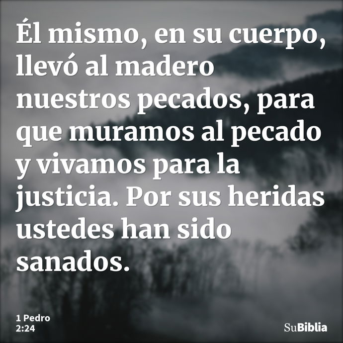 Él mismo, en su cuerpo, llevó al madero nuestros pecados, para que muramos al pecado y vivamos para la justicia. Por sus heridas ustedes han sido sanados. --- 1 Pedro 2:24