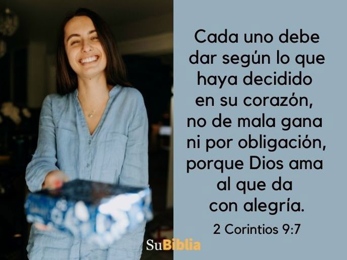 Cada uno debe dar según lo que haya decidido en su corazón, no de mala gana ni por obligación, porque Dios ama al que da con alegría. (2 Corintios 9:7, versión NVI)