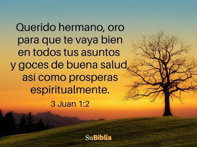 Querido hermano, oro para que te vaya bien en todos tus asuntos y goces de buena salud, así como prosperas espiritualmente. (3 Juan 1:2)