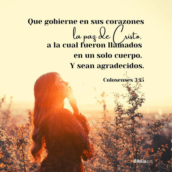 Que gobierne en sus corazones la paz de Cristo, a la cual fueron llamados en un solo cuerpo. Y sean agradecidos. (Colosenses 3:15)