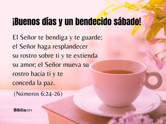 ¡Buenos días y un bendecido sábado!  El Señor te bendiga y te guarde; el Señor haga resplandecer su rostro sobre ti y te extienda su amor; el Señor mueva su rostro hacia ti y te conceda la paz. (Números 6:24-26)