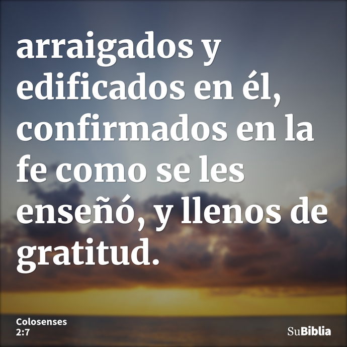 arraigados y edificados en él, confirmados en la fe como se les enseñó, y llenos de gratitud. --- Colosenses 2:7