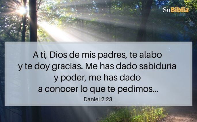 A ti, Dios de mis padres, te alabo y te doy gracias. Me has dado sabiduría y poder, me has dado a conocer lo que te pedimos... (Daniel 2:23)