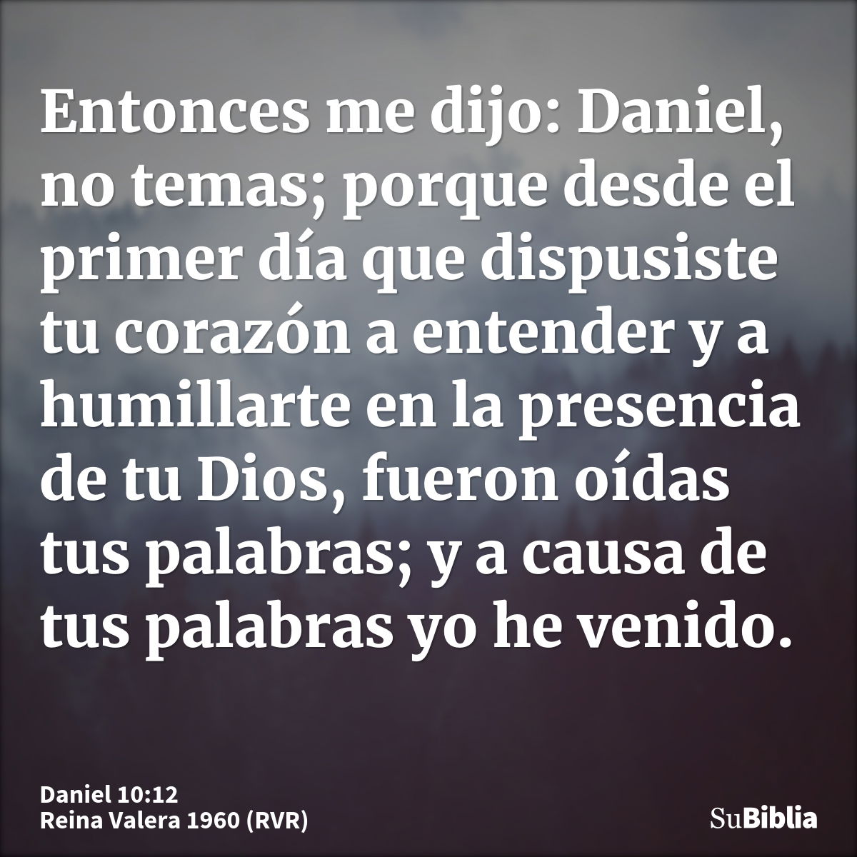 Entonces me dijo: Daniel, no temas; porque desde el primer día que dispusiste tu corazón a entender y a humillarte en la presencia de tu Dios, fueron oídas tus...