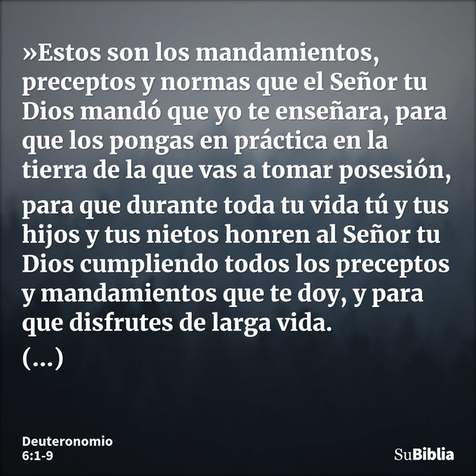 »Estos son los mandamientos, preceptos y normas que el Señor tu Dios mandó que yo te enseñara, para que los pongas en práctica en la tierra de la que vas a toma... --- Deuteronomio 6:1