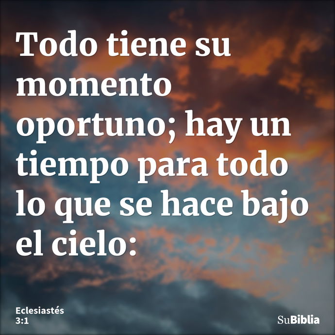 Todo tiene su momento oportuno; hay un tiempo para todo lo que se hace bajo el cielo: --- Eclesiastés 3:1