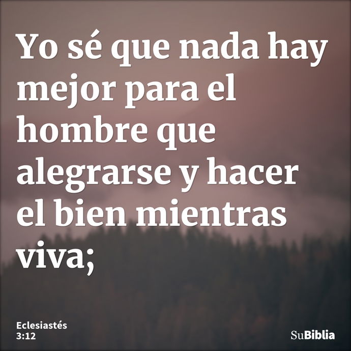 Yo sé que nada hay mejor para el hombre que alegrarse y hacer el bien mientras viva; --- Eclesiastés 3:12