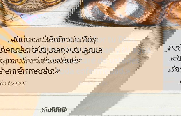 Adora al Señor tu Dios, y él bendecirá tu pan y tu agua. «Yo apartaré de ustedes toda enfermedad» -.Éxodo 23:25