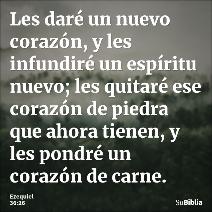 Les daré un nuevo corazón, y les infundiré un espíritu nuevo; les quitaré ese corazón de piedra que ahora tienen, y les pondré un corazón de carne. --- Ezequiel 36:26