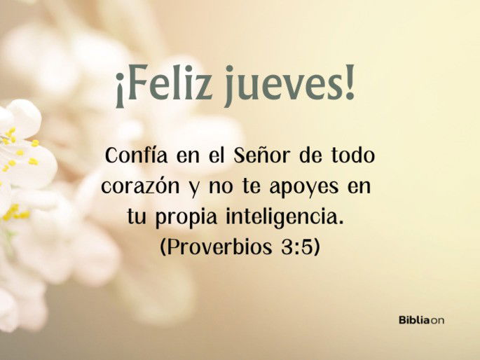¡Feliz jueves! Confía en el Señor de todo corazón y no te apoyes en tu propia inteligencia. (Proverbios 3:5)