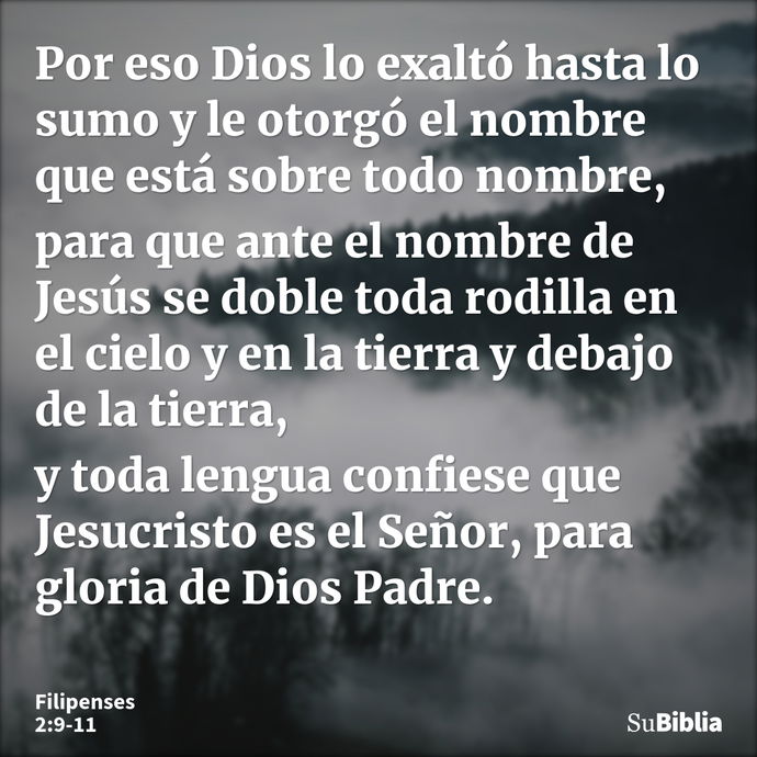 Por eso Dios lo exaltó hasta lo sumo y le otorgó el nombre que está sobre todo nombre, para que ante el nombre de Jesús se doble toda rodilla en el cielo y en l... --- Filipenses 2:9