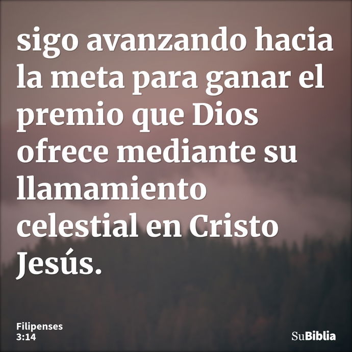 sigo avanzando hacia la meta para ganar el premio que Dios ofrece mediante su llamamiento celestial en Cristo Jesús. --- Filipenses 3:14