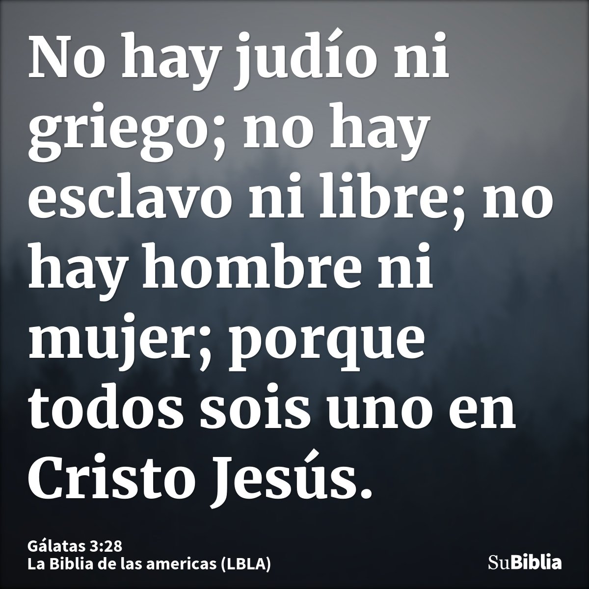No hay judío ni griego; no hay esclavo ni libre; no hay hombre ni mujer; porque todos sois uno en Cristo Jesús.