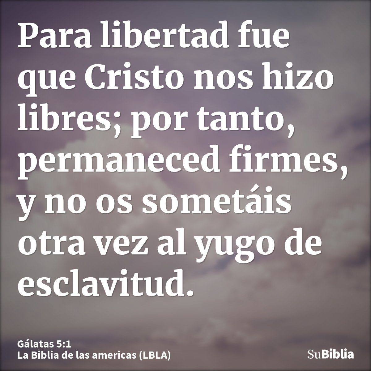 Para libertad fue que Cristo nos hizo libres; por tanto, permaneced firmes, y no os sometáis otra vez al yugo de esclavitud.
