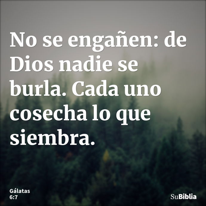 No se engañen: de Dios nadie se burla. Cada uno cosecha lo que siembra. --- Gálatas 6:7