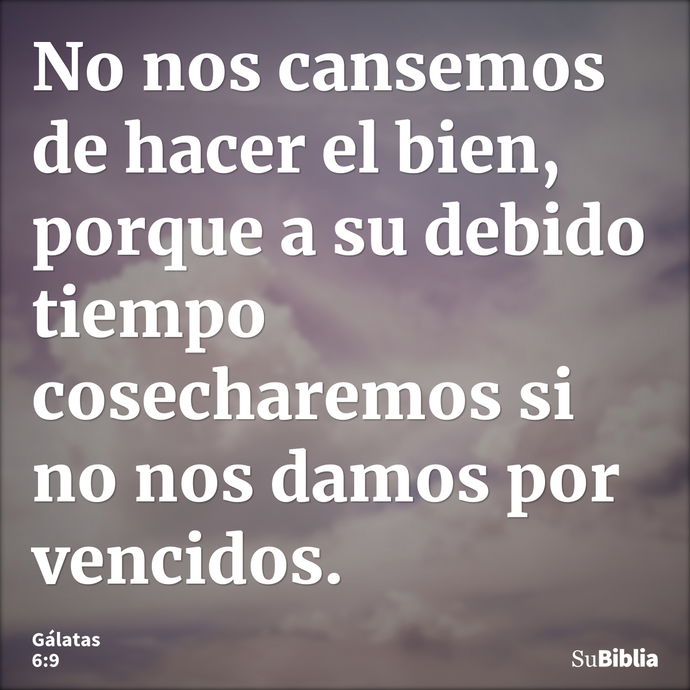 No nos cansemos de hacer el bien, porque a su debido tiempo cosecharemos si no nos damos por vencidos. --- Gálatas 6:9