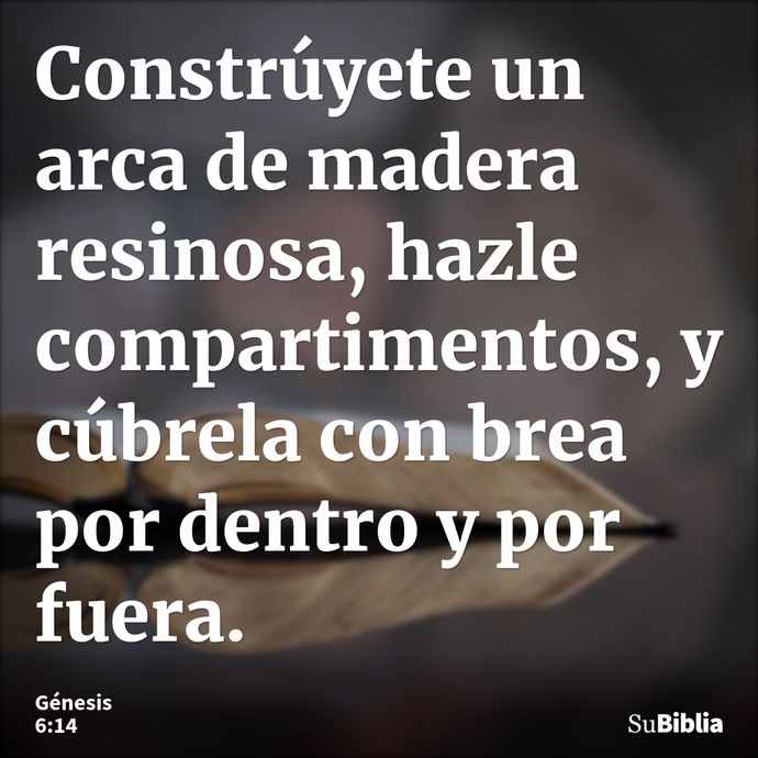 Constrúyete un arca de madera resinosa, hazle compartimentos, y cúbrela con brea por dentro y por fuera. --- Génesis 6:14