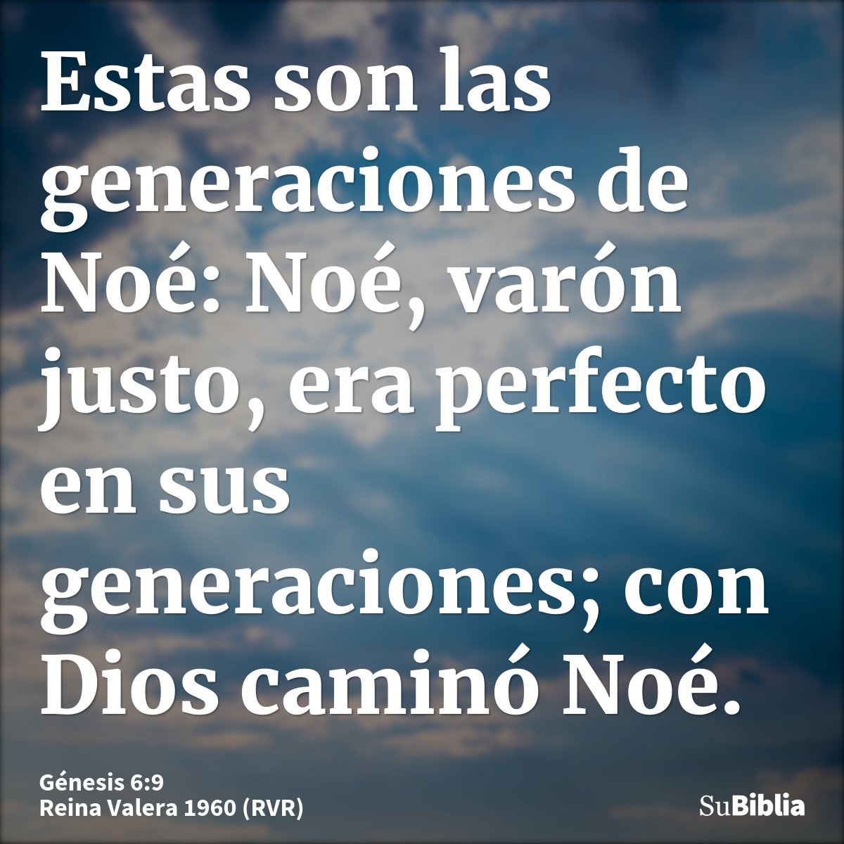 Estas son las generaciones de Noé: Noé, varón justo, era perfecto en sus generaciones; con Dios caminó Noé.