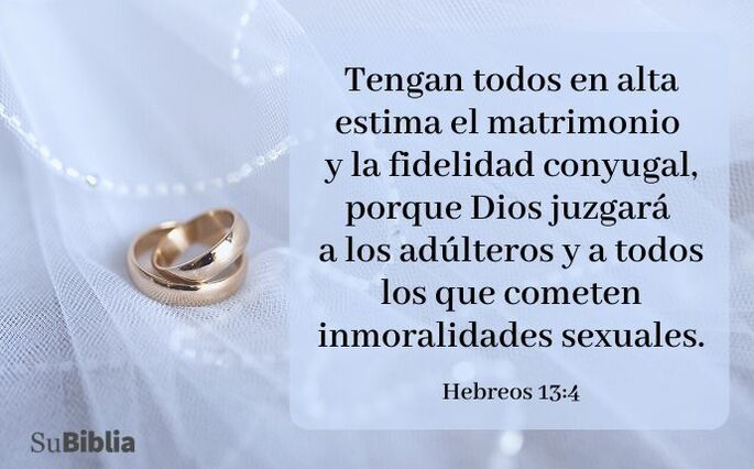 Tengan todos en alta estima el matrimonio y la fidelidad conyugal, porque Dios juzgará a los adúlteros y a todos los que cometen inmoralidades sexuales. (Hebreos 13:4)