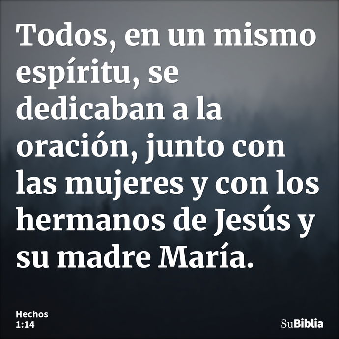 Todos, en un mismo espíritu, se dedicaban a la oración, junto con las mujeres y con los hermanos de Jesús y su madre María. --- Hechos 1:14