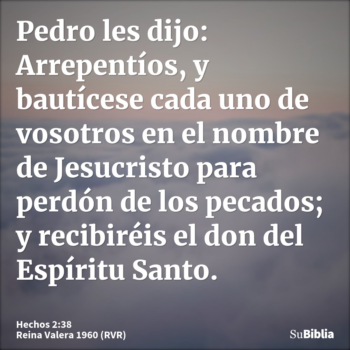 Pedro les dijo: Arrepentíos, y bautícese cada uno de vosotros en el nombre de Jesucristo para perdón de los pecados; y recibiréis el don del Espíritu Santo...