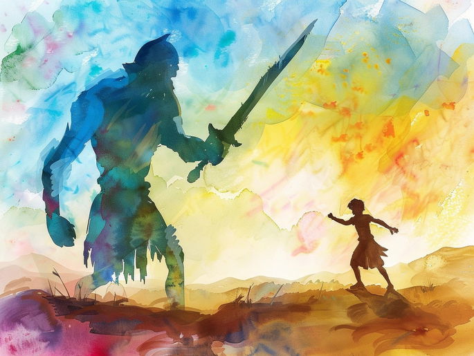 Ilustración de David y Goliat