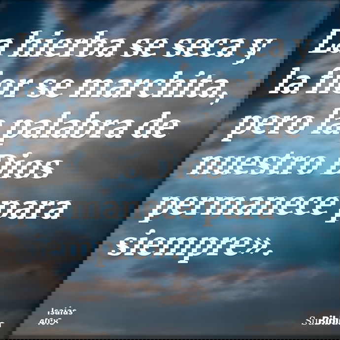 La hierba se seca y la flor se marchita, pero la palabra de nuestro Dios permanece para siempre». --- Isaías 40:8