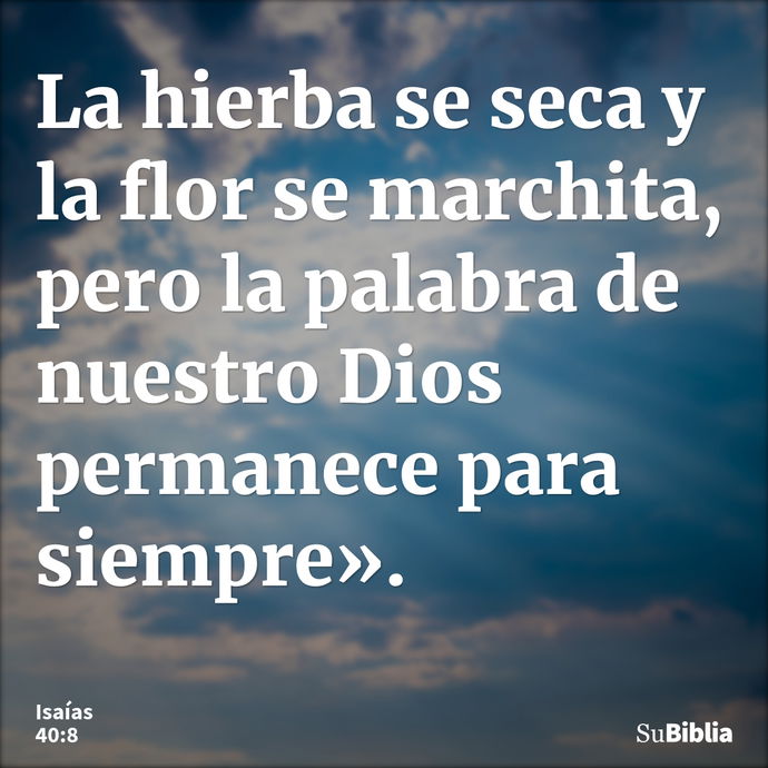 La hierba se seca y la flor se marchita, pero la palabra de nuestro Dios permanece para siempre». --- Isaías 40:8