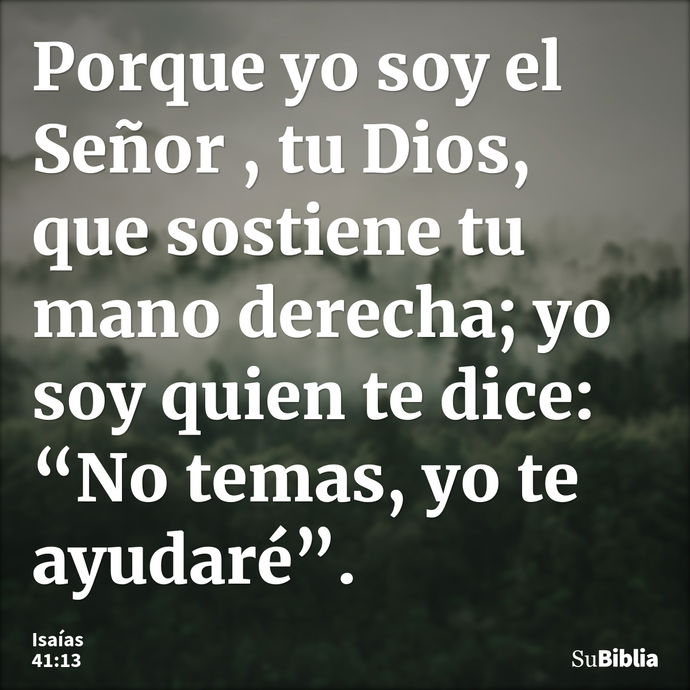 Porque yo soy el Señor , tu Dios, que sostiene tu mano derecha; yo soy quien te dice: “No temas, yo te ayudaré”. --- Isaías 41:13