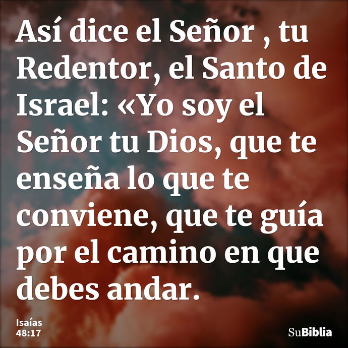 Así dice el Señor , tu Redentor, el Santo de Israel: «Yo soy el Señor tu Dios, que te enseña lo que te conviene, que te guía por el camino en que debes andar... --- Isaías 48:17