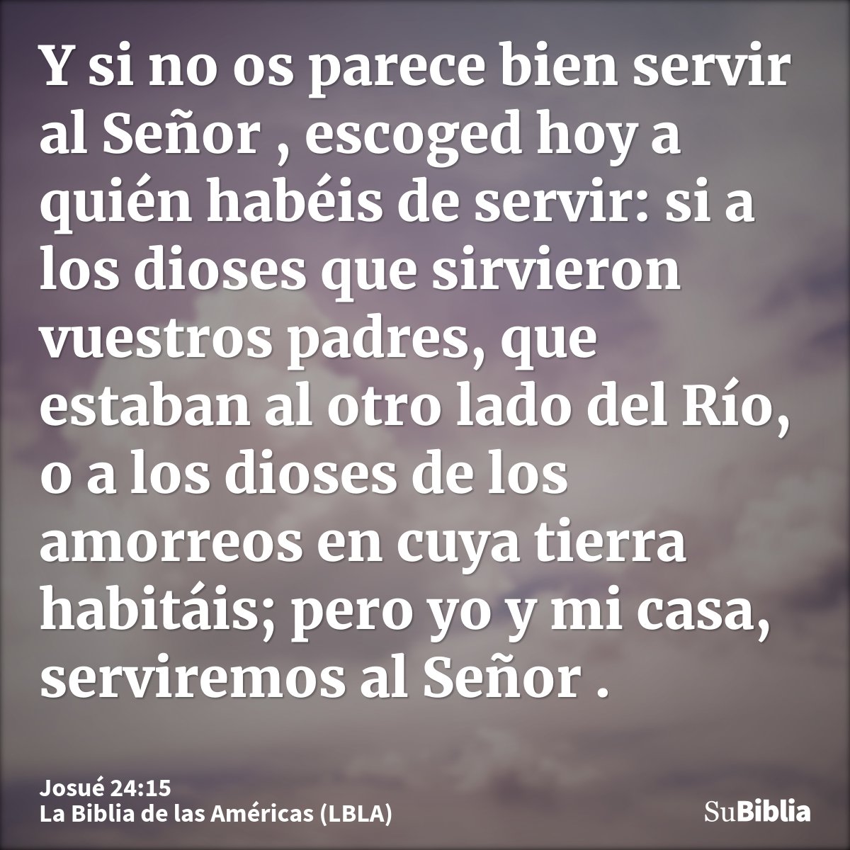 Y si no os parece bien servir al Señor , escoged hoy a quién habéis de servir: si a los dioses que sirvieron vuestros padres, que estaban al otro lado del Río,...