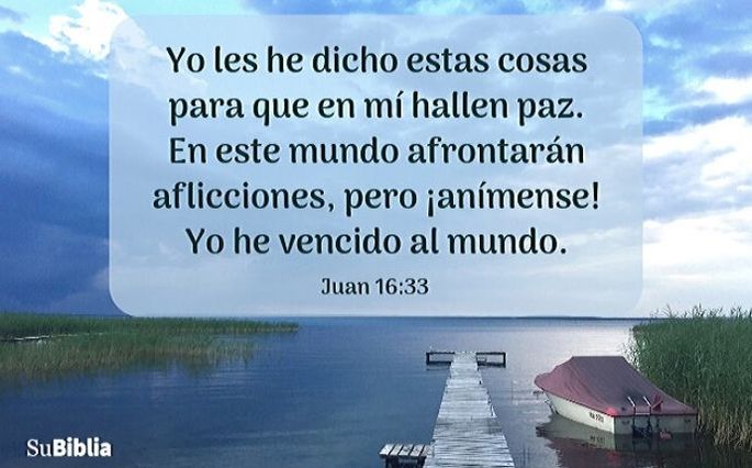 Yo les he dicho estas cosas para que en mí hallen paz. En este mundo afrontarán aflicciones, pero ¡anímense! Yo he vencido al mundo. (Juan 16:33)