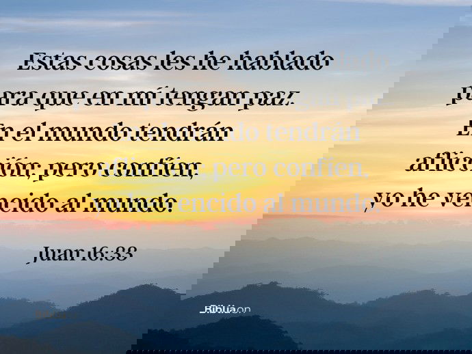 Estas cosas les he hablado para que en mí tengan paz. En el mundo tendrán aflicción; pero confíen, yo he vencido al mundo. (Juan 16:33)