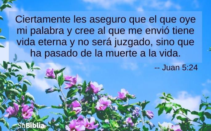 Ciertamente les aseguro que el que oye mi palabra y cree al que me envió tiene vida eterna y no será juzgado, sino que ha pasado de la muerte a la vida. -- Juan 5:24
