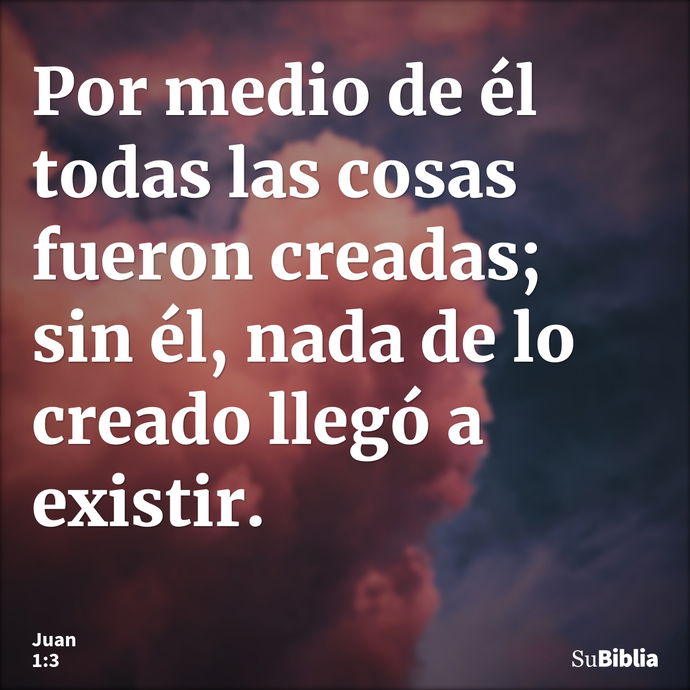 Por medio de él todas las cosas fueron creadas; sin él, nada de lo creado llegó a existir. --- Juan 1:3