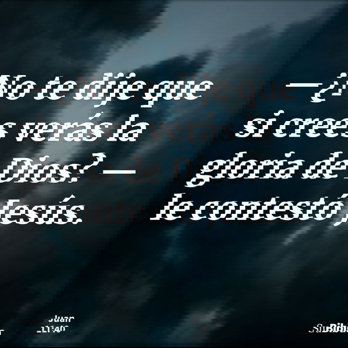 —¿No te dije que si crees verás la gloria de Dios? —le contestó Jesús. --- Juan 11:40
